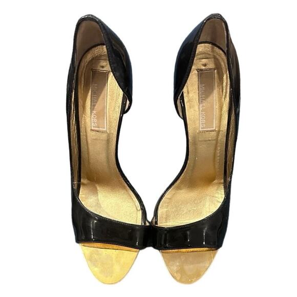 Vintage Michael Kors Black Patent Leather &Gold Open Toe Heels Made in Italy EUC - Picture 6 of 6